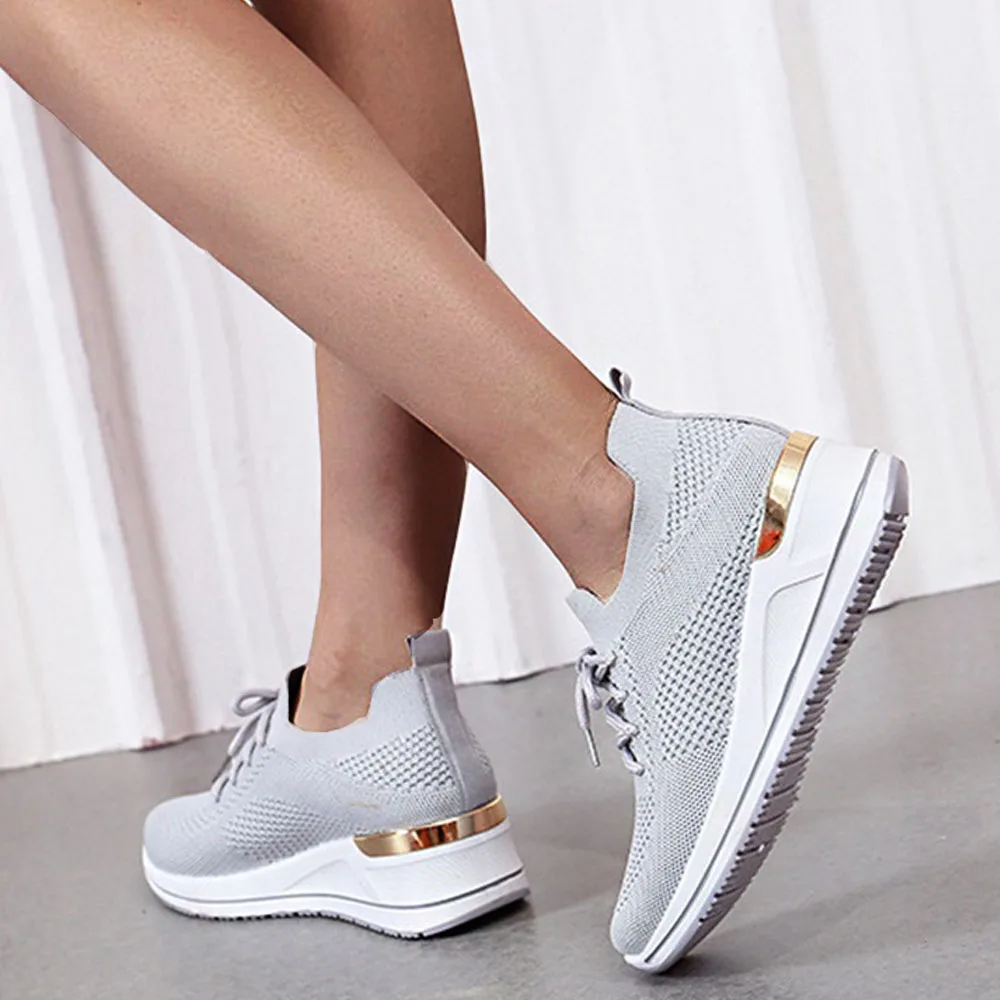 Women Breathable Lace Up Front Sneakers, Sporty White Wedge Sneakers |  SHEIN USA