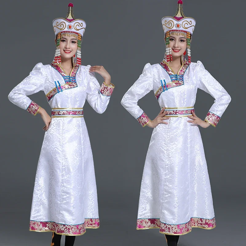

White Pink Mongolian Costume For Women national minority Dance Clothing Princess Cosplay Dress New Year Festival Gift