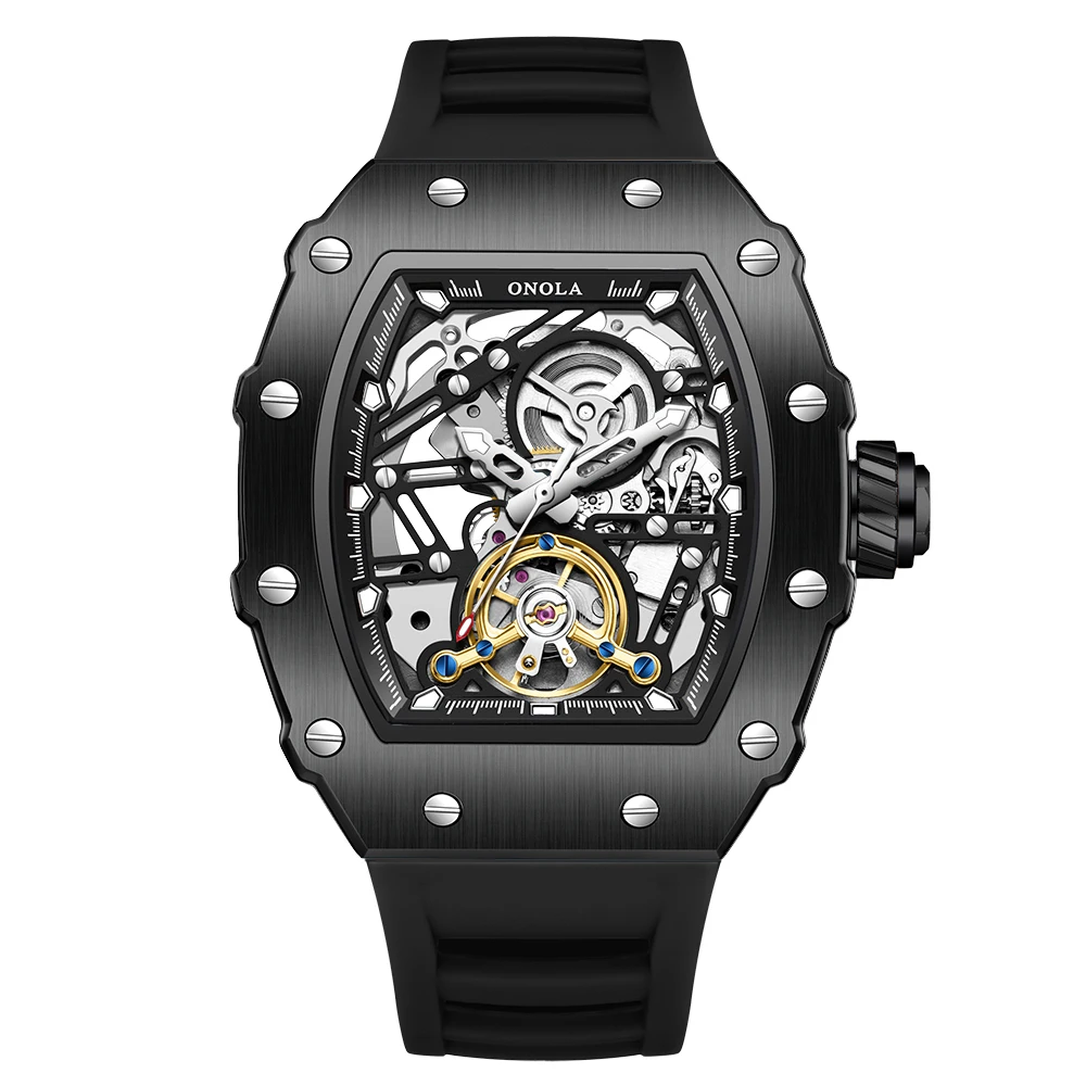 ONOLA 3854 Luxury Automatic Mechanical Silicone Watch Tourbillon Hollow Skeleton Men's Watches Reloj Automático De Hombre_voghion.com