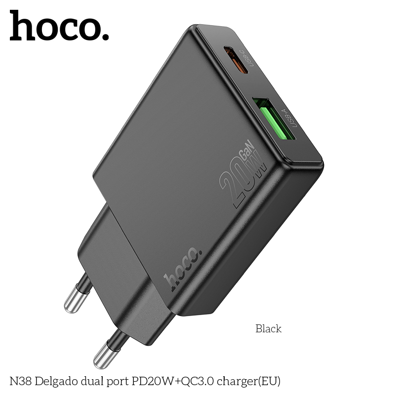HOCO N38 20W USB A Charger Portable Type C QC3.0 Charger Support PD Fast Charging For iPhone 15 Pro Max Xiaomi Huawei Charger
