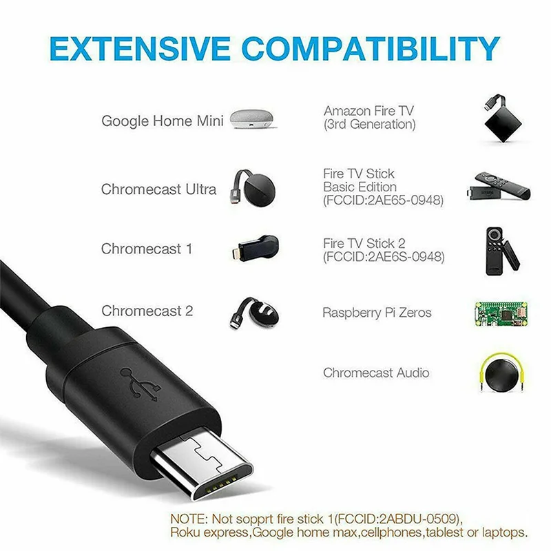 Adaptador Ethernet para Fire Tv Stick / Google Home Mini / Chromecast 1/2 /  ultra Audio Micro USB a Rj45 con fuente de alimentación USB