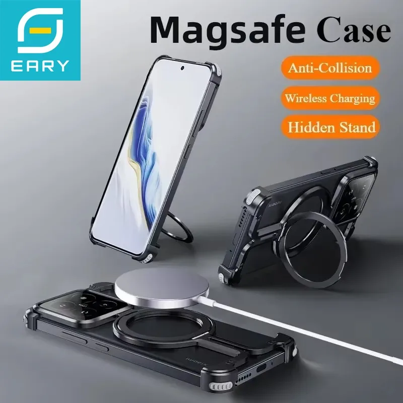 Eary for Xiaomi 15 Pro Phone Case With 360° Rotatable Magnetic Ring Holder Frameless Bumper Shockproof Protective Covers Shells