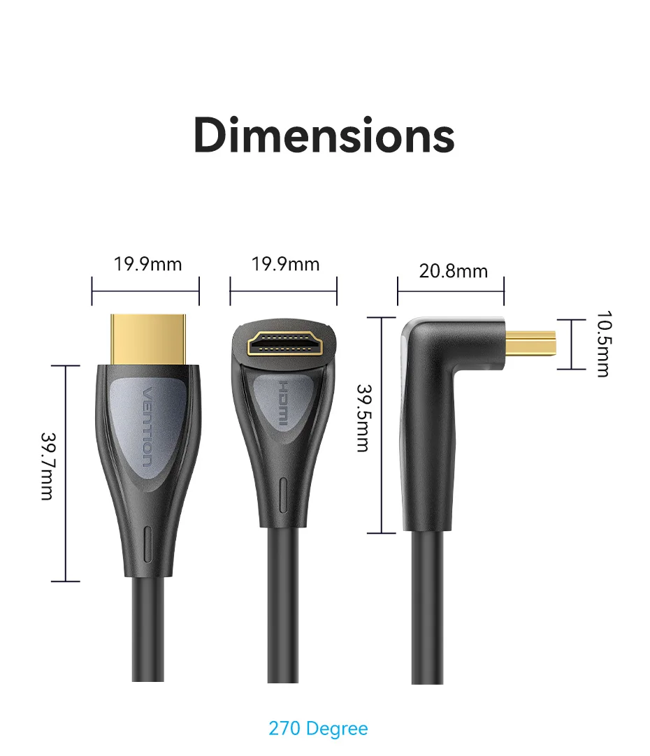 90° Angled HDMI 2.0 Cable 4K60Hz Ultra HD High-Speed Cord for Xiaomi TV Monitor