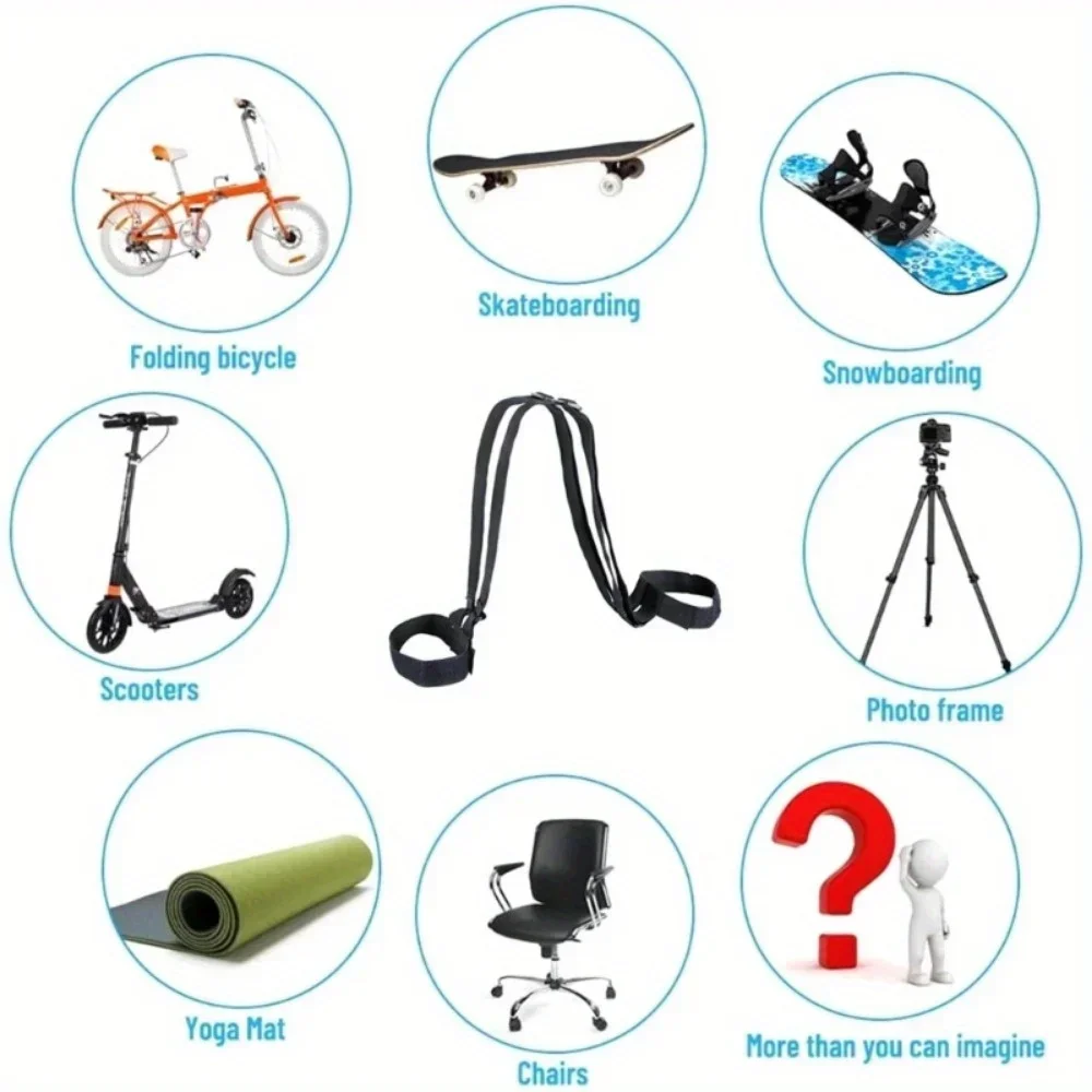 Black Skateboard Shoulders Carry Strap Adjustable Backpack Shoulder Strap Handbag Belt for Skateboards, Snowboard, Skis Carry