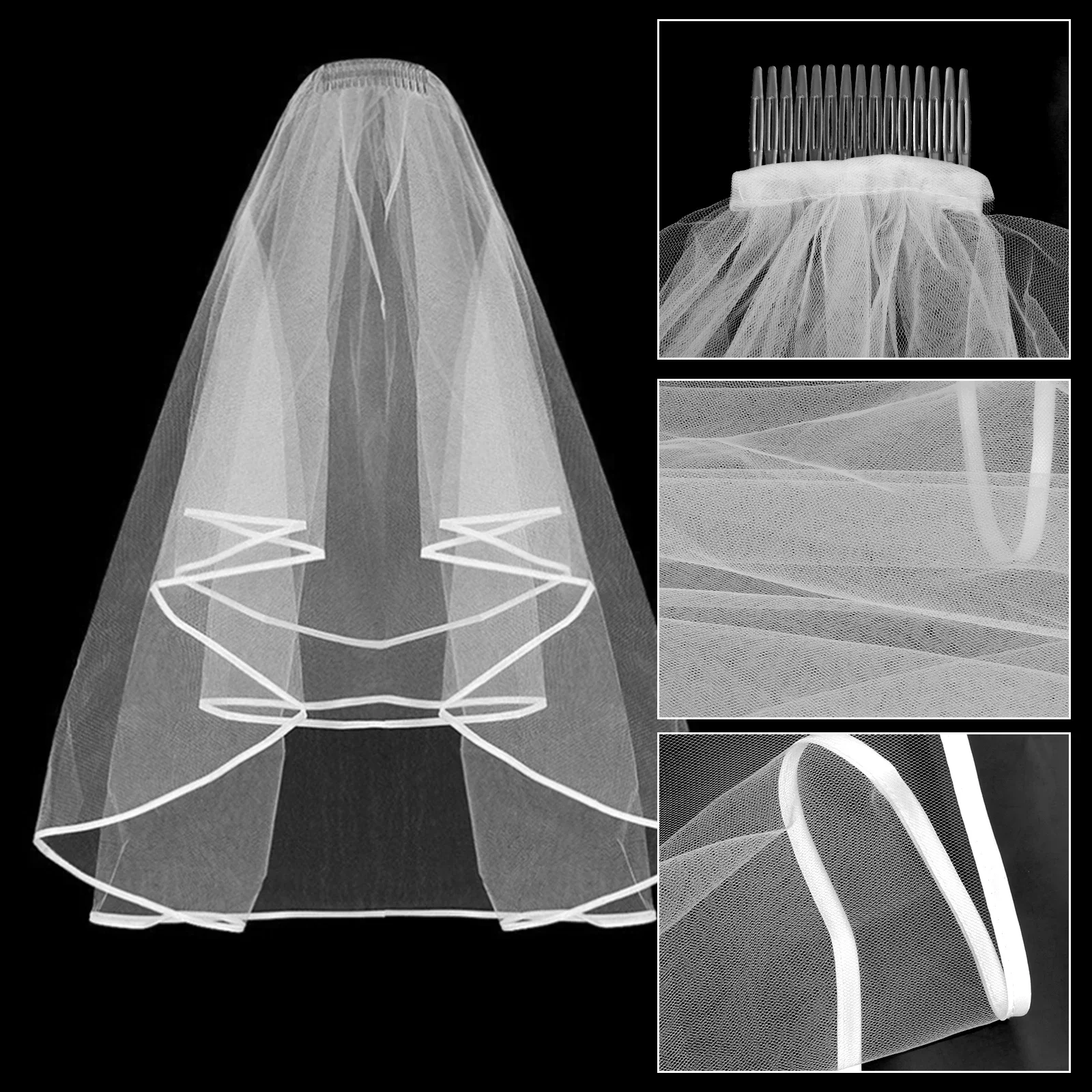 Solid Bridal Veil with Hair Comb Elegant Headwear Decorative Dress Accessories Wedding 1Pc