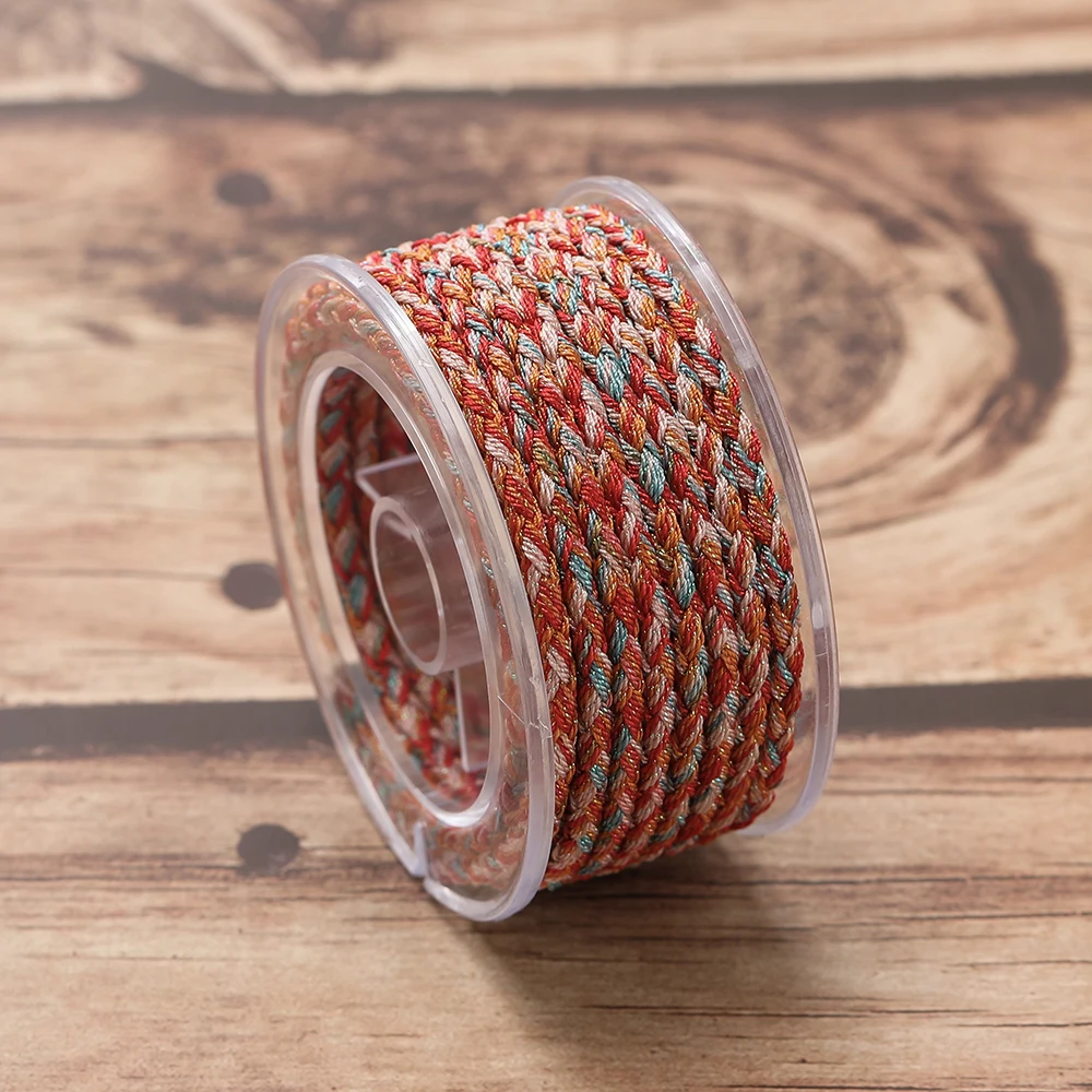 Colorful Braided Polyester Thread Roll – 4m, 3.5mm Diameter – 11 Styles for DIY Jewelry & Crafting