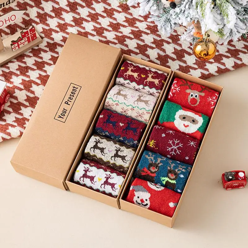 Calcetines navideños de lana para mujer, medias de tubo medio con ...