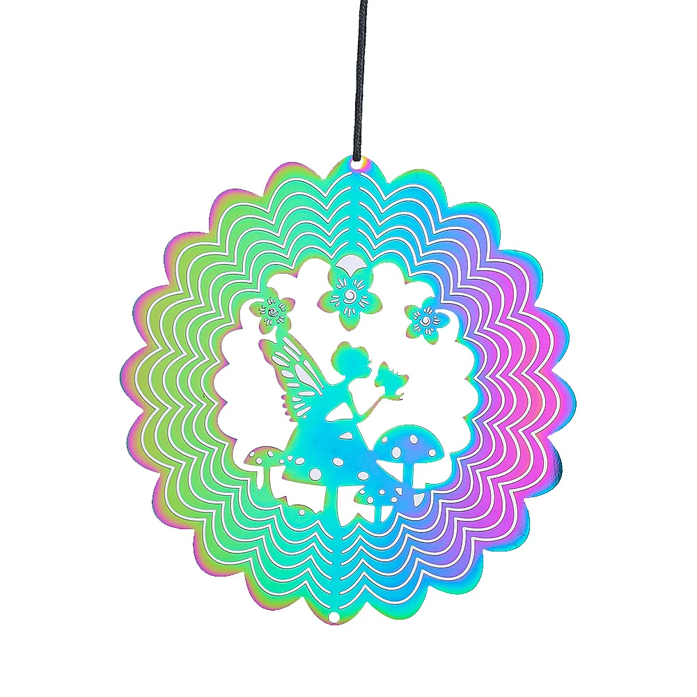 Wind Chimes Gradient Color Wind Spinner Catcher Stainless Steel 3D Flowing Light Effect Outdoor Garden Yard Hanging Decor