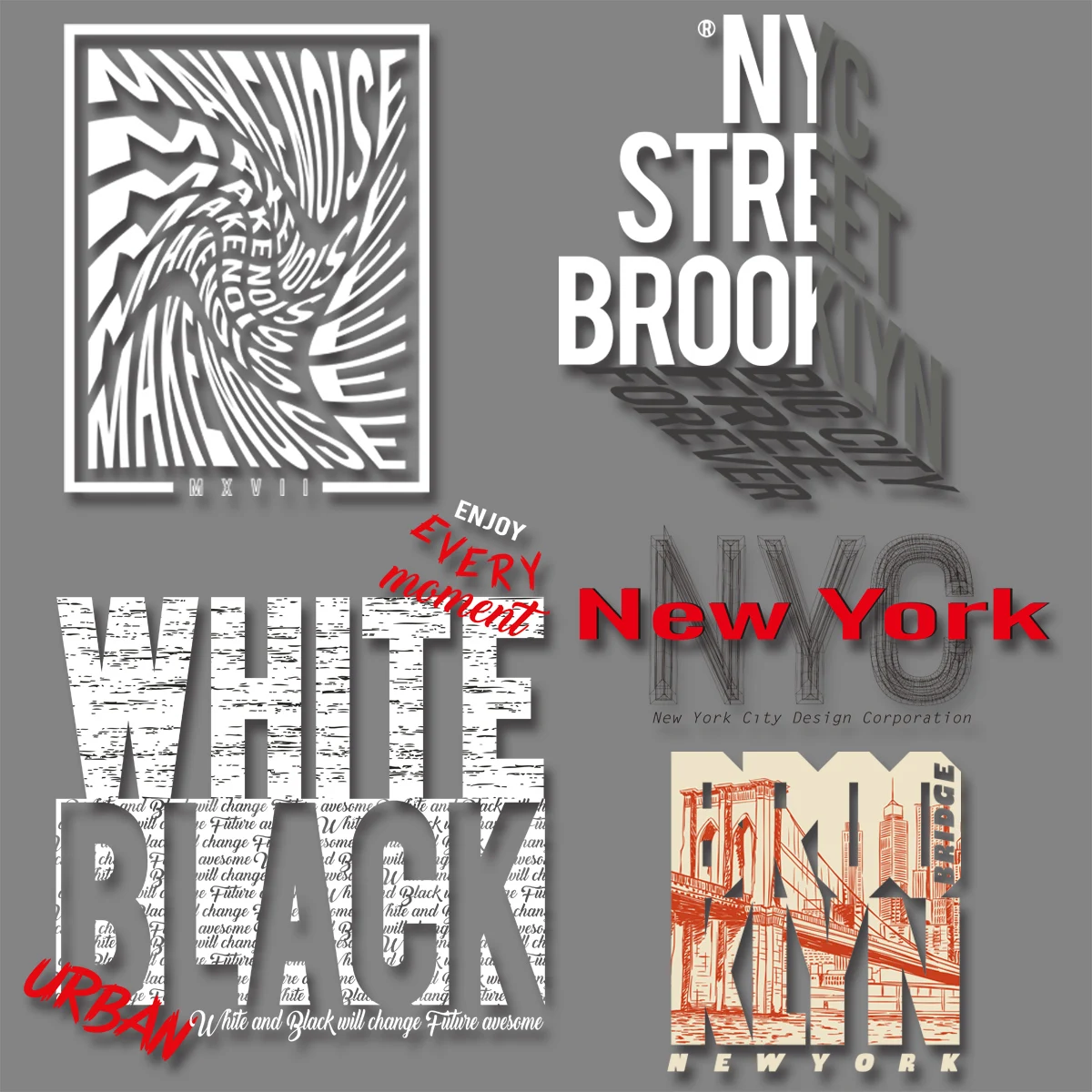 Personalized Hollow City Letters "BROO KLYN" "WHITE BLACK" Iron On Transfer Patches for Clothing DIY T-shirt Stickers on Fabric