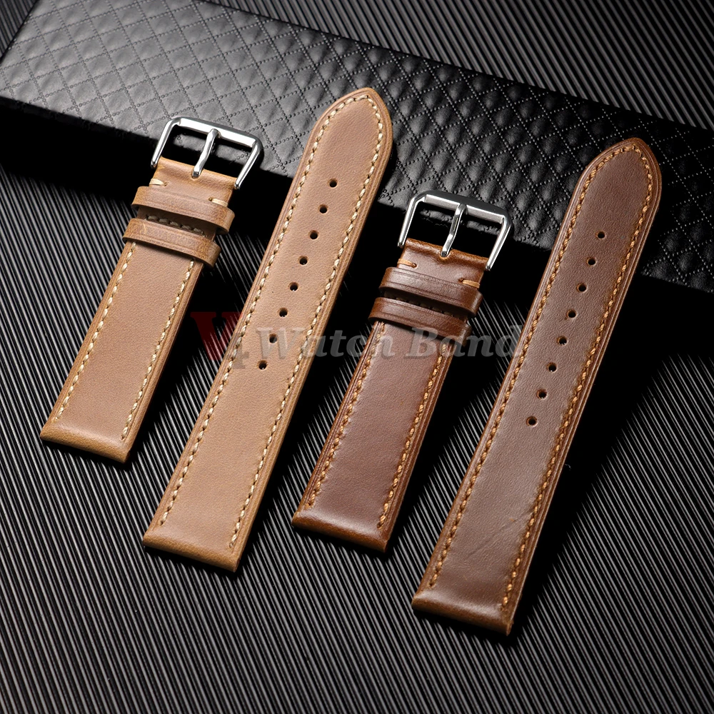 Vintage Genuine Calfskin Leather Watchband - Oil Wax Discoloration Soft Strap