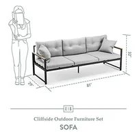 Modern Outdoor Metal Sofa with Plush Cushions and Throw Pillows Patio Porch Deck Yard Mix and Match Seating and Tables Charcoal 2