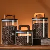 Wooden Handle Lid Glass Jars Condiment Storage Transparent Food Container Tea Coffee Beans Storage Sealed Bottles Kitchen 1