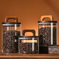 Wooden Handle Lid Glass Jars Condiment Storage Transparent Food Container Tea Coffee Beans Storage Sealed Bottles Kitchen 1