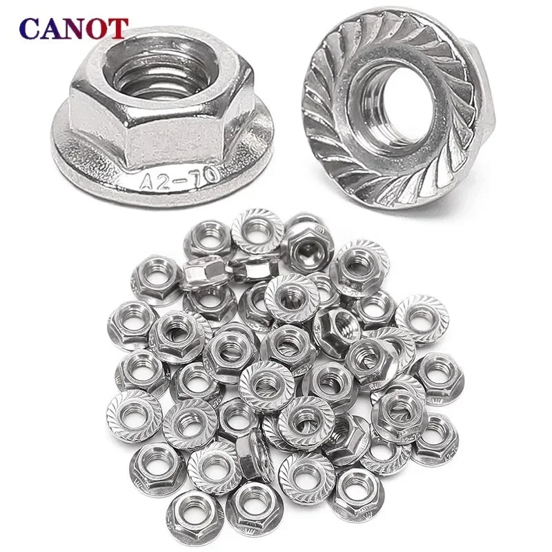 Hexagon Hex Head Serrated Spinlock Lock Flange Nuts DIN6923 M3 M4 M5 M6 M8 M10 M12 M16 M20 304 Stainless steel 50 Pieces