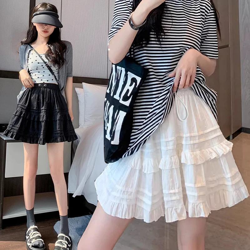Summer Maternity Cake Skirt Sweet Drawstring Waist Ruffles Patchwork Pregnant Woman Ball Gown Mini Dress Pregnancy Clothes