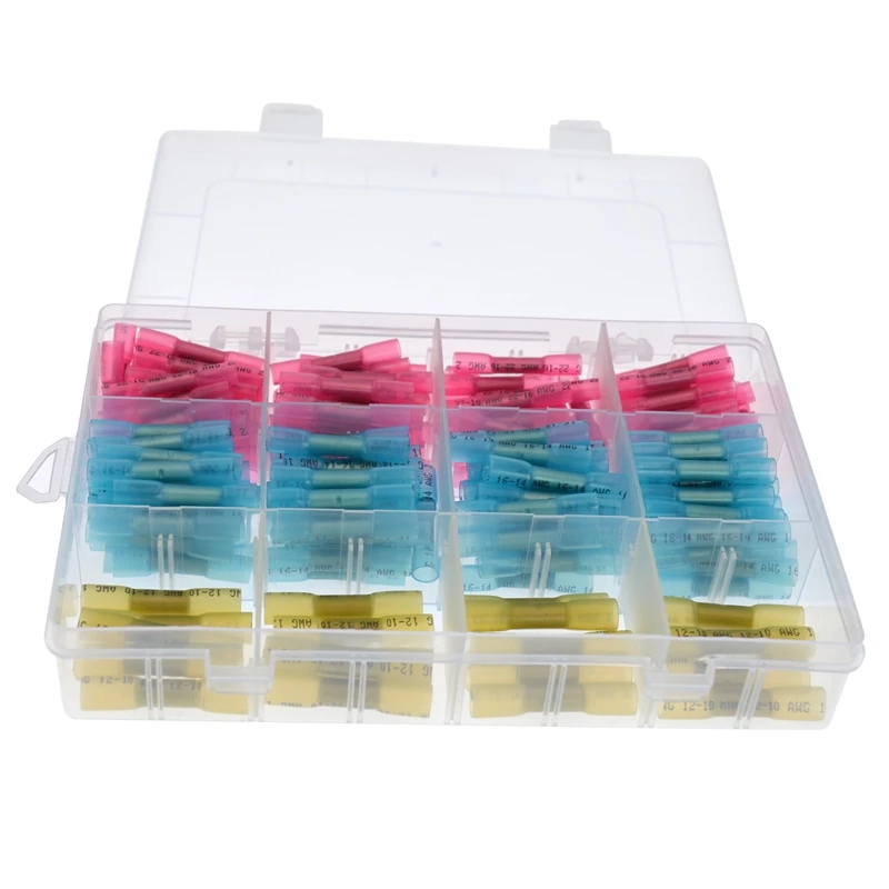 

Набор Термоусадочных стыковых соединителей, 200 шт., изолированные водонепроницаемые обжимные клеммы для электрических автомобильных проводов (3 цвета/3 размера)