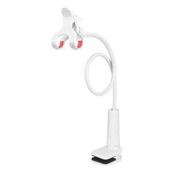 Flexible Adjustable Clip Phone Holder Stand - Portable Desktop and Bed Mount Bracket (White)