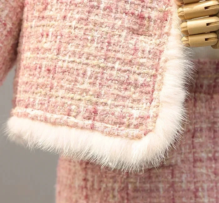 Spring Winter Girl Kids Tweed Clothes Sets Fashion Children Suits Cotton Padded Jacket Coat+Skirt 2Pcs for 1-10Years