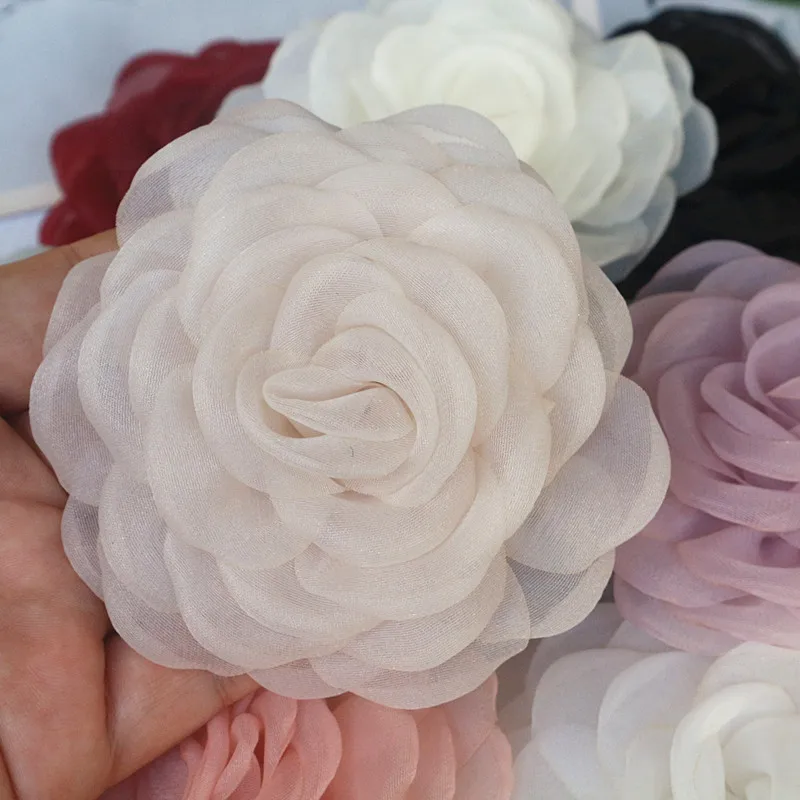 10PCS/Lot 8CM Handmade 3D Organza Chiffon Fabric Artificial Fake