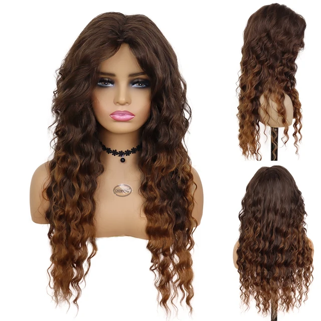 GNIMEGIL Synthetic Long Curly Wigs for Women Ombre Blonde Wig with Bangs Costume Wig for Girls Sexy Blond Wigs with Dark Roots 789-9