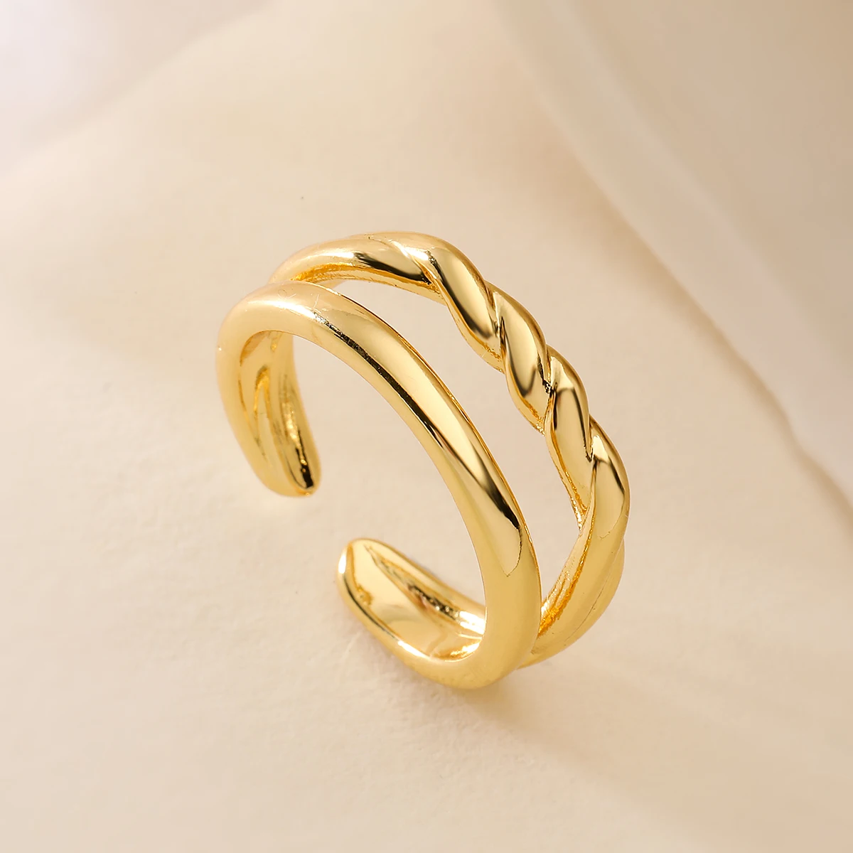 NEWBUY Hot Sale Gold Color High Polish Copper Jewelry Open Design Geometric Finger Rings For Women