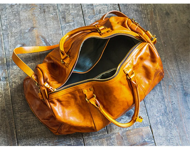 Fashion vintage luxury natural genuine leather men\'s large-capacity travel bag organizer handmade first layer cowhide handbags