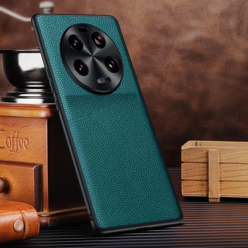 

Чехол для Xiaomi Mi 13, задняя крышка из натуральной кожи с полными краями, металлические линзы, защита, Мягкий силикон