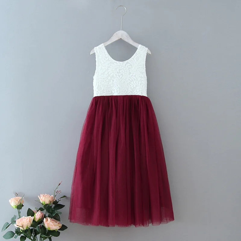 Summer New Girl Princess Dress Eyelash Back Lace Flat Tulle Bohemian Holiday Beach Dress Wedding Party E13843