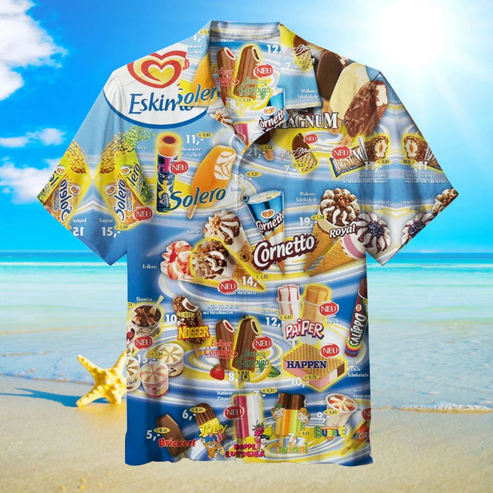 thumbnail image 1 of Camisa hawaiana 2024 para hombre, camiseta de verano con helado, estampados de playa, camisa de manga corta, tops casuales, diseño original, ropa para hombre, 1 of 5