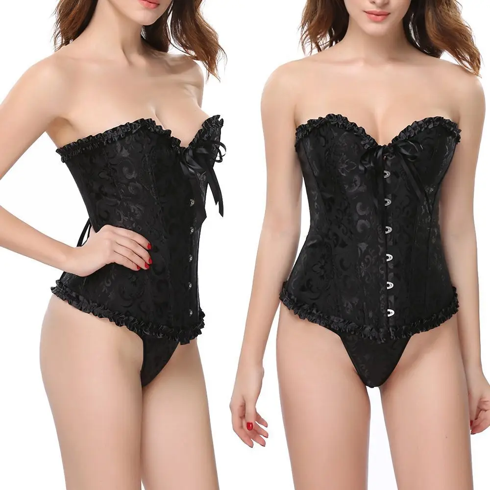 

Women Sexy Gothic Satin Brocade Stays Corset Bustier Top Waist Shaper Overbust
