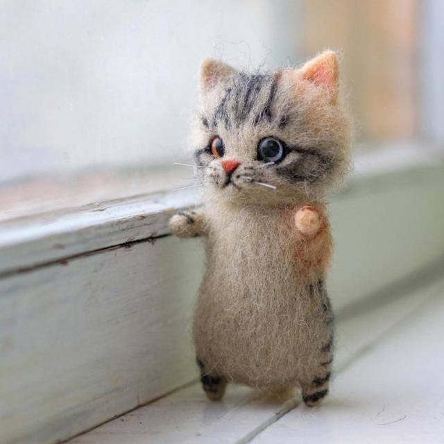 Handmade Cat Animal Wool Felting Package Material Handmade Toy Doll Felt Poked Unfinished DIY Arts Crafts Needlework