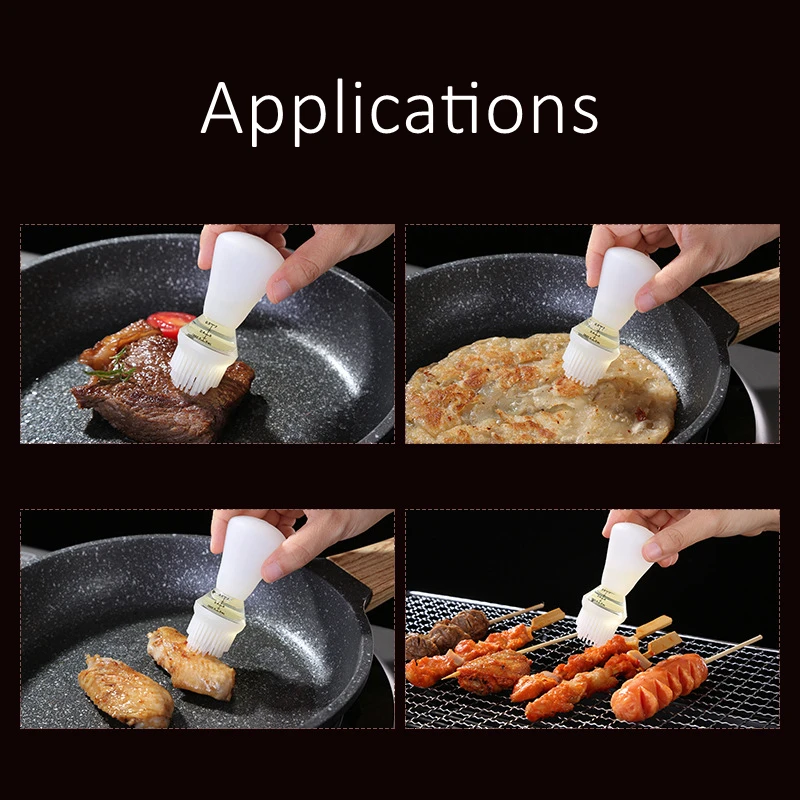 LFGB Certificate 304 Stainless Steel High Borosilicate Glass Oil Bottle Frying Barbecue Silicone Brush for Kitchen Accessories