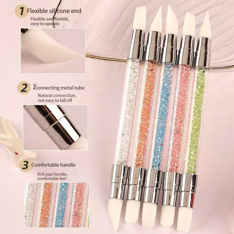 Nail Art Pen Double Head Silicone Flower Sculpting Pen Adjustable Glue Stick Embossing Pen Nail Art Brush Every Home Tool 4