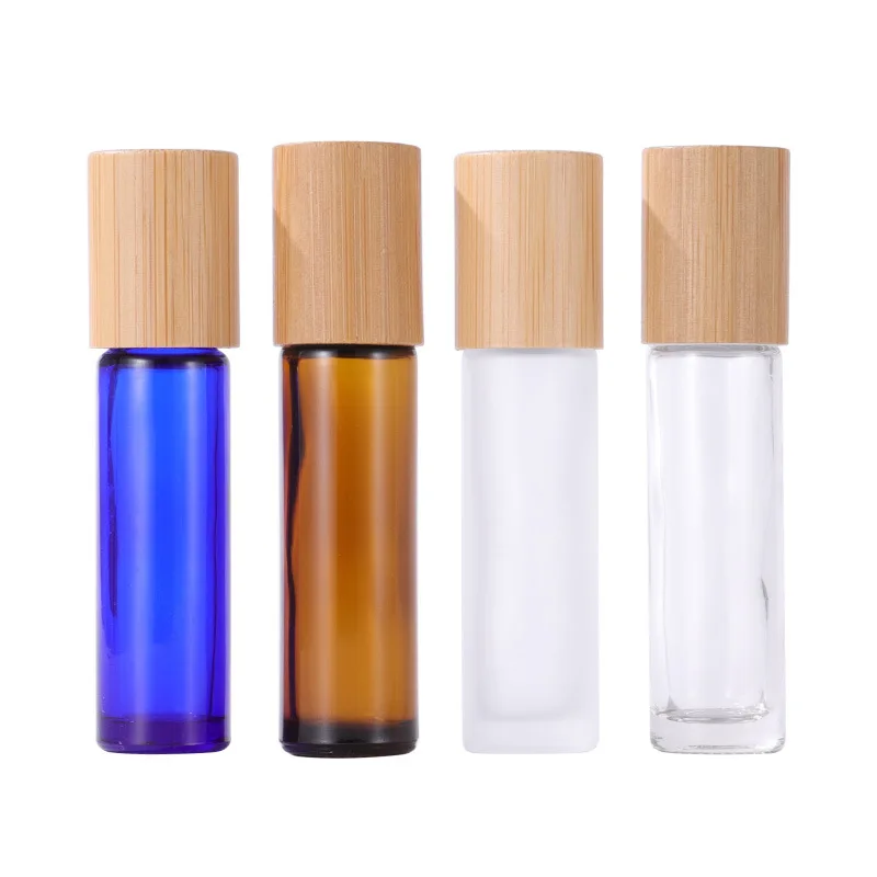 

10ml Roll on Glass Bottles for Essential Oil Glass Roller Bottles Refillable Container with Bamboo Lid Cosmetic Container