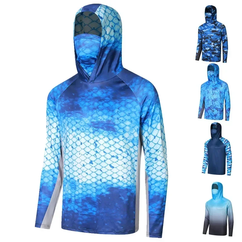 Fishing Hooded Shirts Face Cover Men Long Sleeve Fishing Clothing Breathable Fishing Apparel