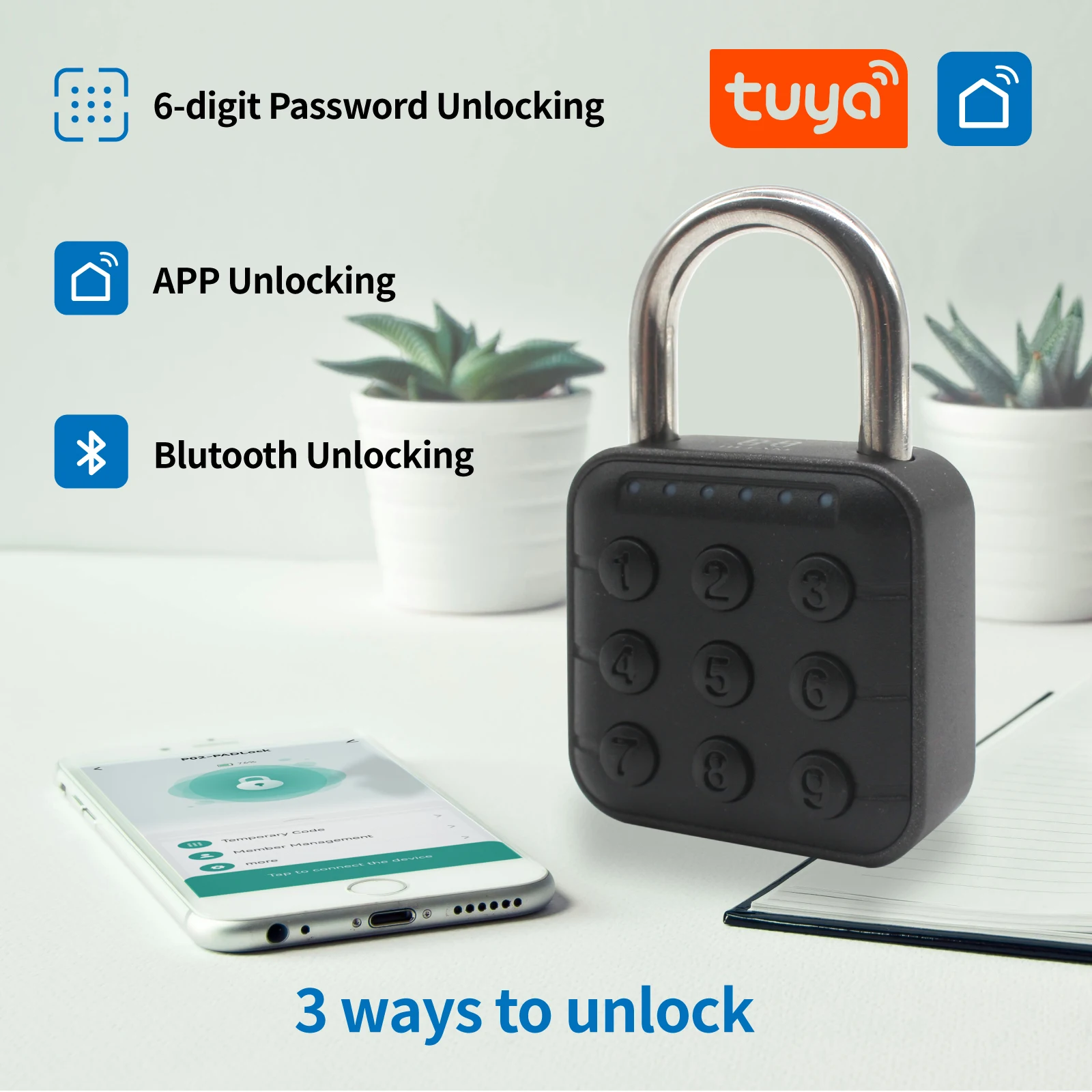 HIFAM Combination Lock, 6 Digit Codes Padlock, Little Locker Lock with Bluetooth App Control for Gym School Locker, Suitcase
