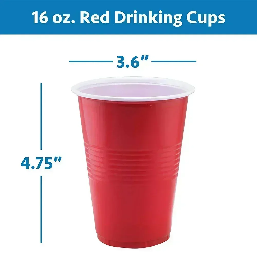 16-Ounce Plastic Party Cups in Red (50 Pack) Disposable Plastic Cups  Recyclable Red Cups with Fill Lines for Drinks,BBQ,Picnics