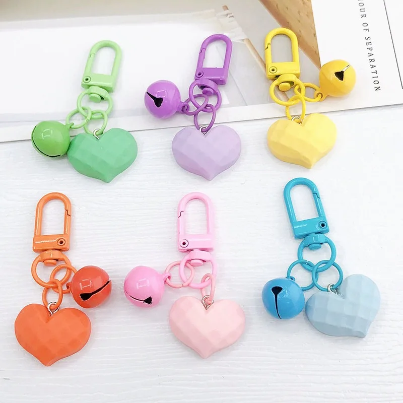 Bella Caramella Colore Cuore Jingle Bells Portachiavi Rosa Viola Ragazze Borsa Decorazione Coppia Portachiavi