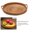 Rattan Serving Tray Round Woven Wicker Basket Decorative Rustic Table Tray with Handles for Serving Dinner Parties Breakfast 4