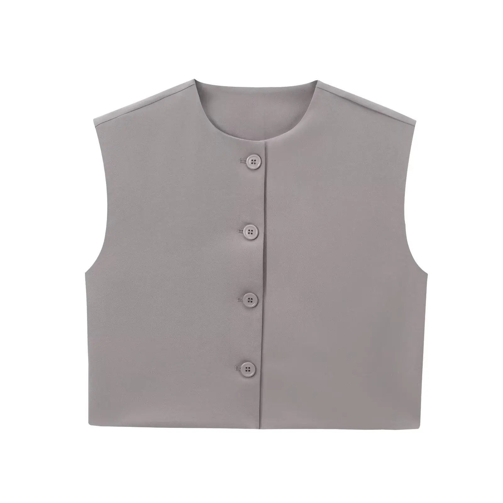 thumbnail image 1 of Serie de moda femenina HH TRAF, chaleco de un solo pecho, blusas lisas, elegantes, elegantes, de cuello redondo, sin mangas, blusas casuales de calle alta, 1 of 5