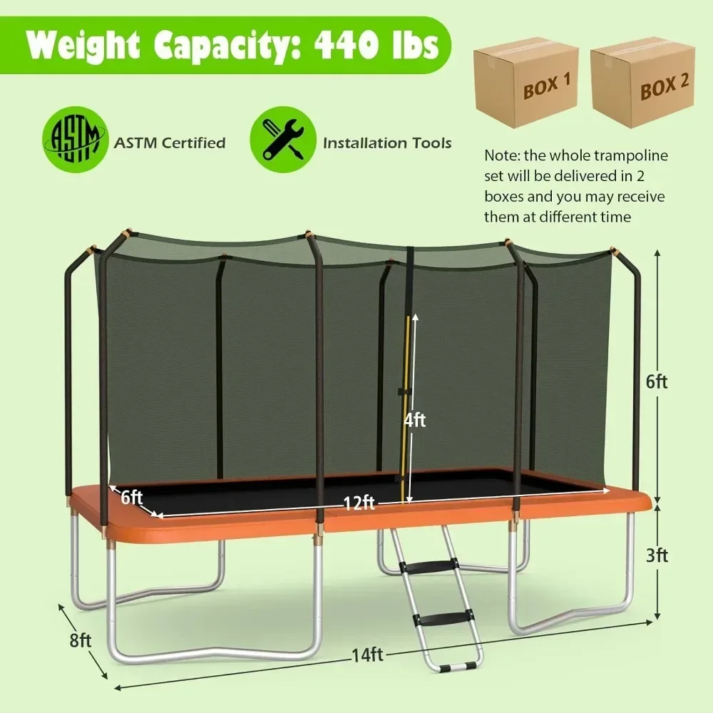8 FT x 14 FT Rectangular Trampoline with Enclosure, Ladder, Double-Side Galvanized Steel Frame, Outdoor Recreational Trampolines 3