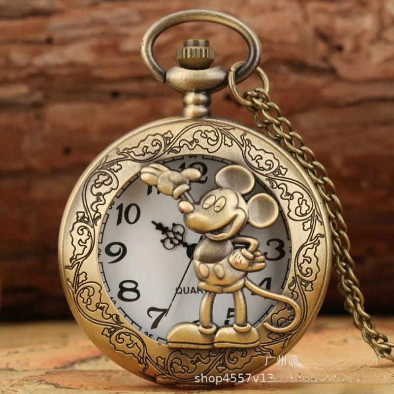 Disney Mickey Mouse Flip Open Lid Pendant Key Fob Quartz Watch Vintage Disney Pendant Watch | Silver-tone Pocket Watch  main image 3