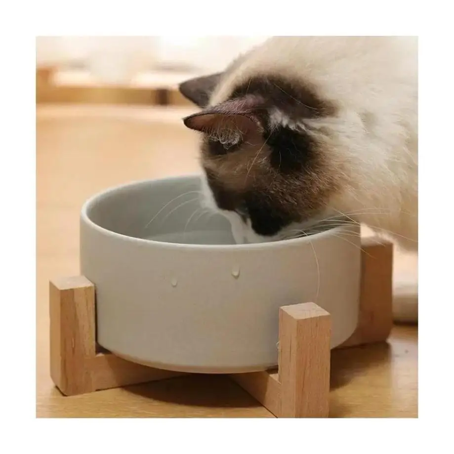 1 Pcs Pet Bowl Cat Dog Wooden Rack Bowl Large Capacity Cat Food Water Feeder Bowl Home Pet Small Ceramic Accessories