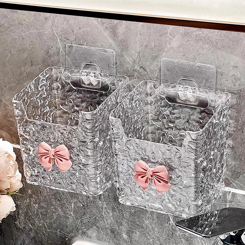 Punch-Free Toothpaste Holder Wall Mounted Makeup Brush Organizer Storage Rack Bathroom Storage Box Drain Box 4