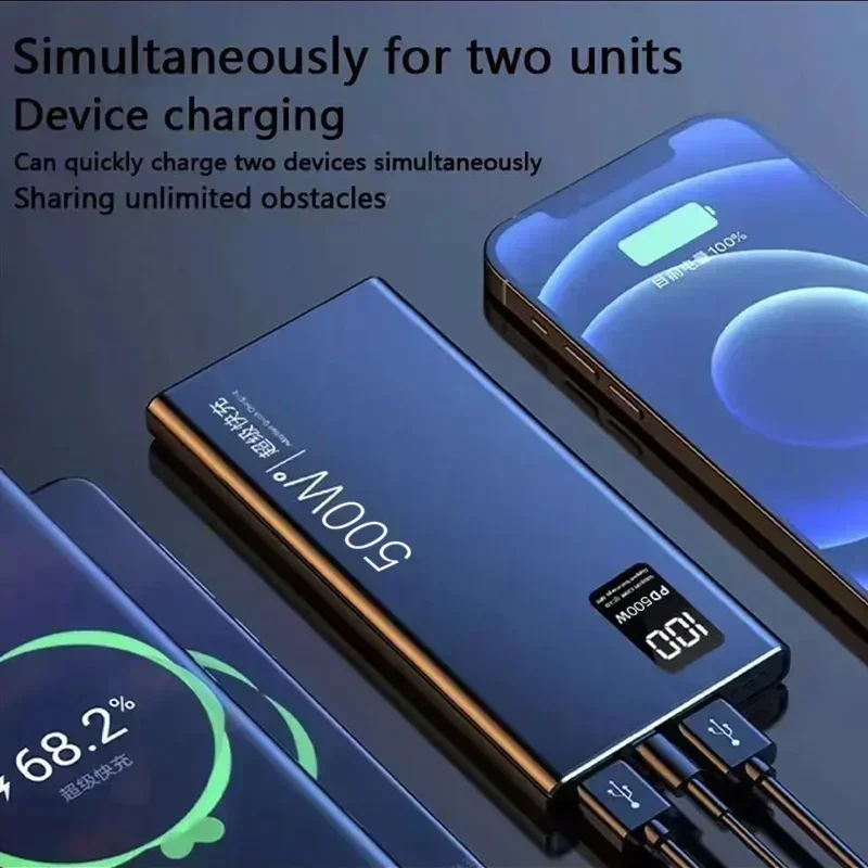 500W Super Fast Charging Power Bank 50000Amh Power Bank Compact Upgraded Portable Power Bank Suitable for Xiaomi Huawei Samsung