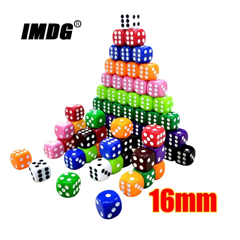 

10pcs/pack New Acrylic Dots Dice 16mm Round Corner Multicolor Board Game Mahjong Accessories Cubes 1.6CM