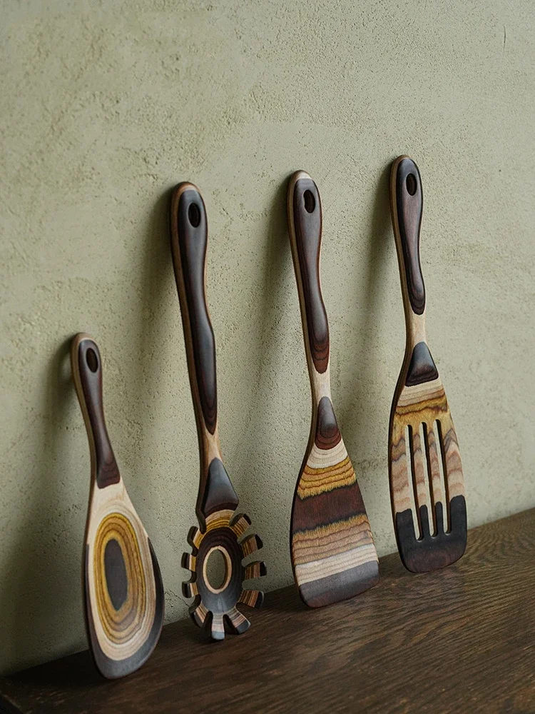 

Stir Fried Vegetable Wooden Shovel Food Grade Household Rice Spoon Moroccan Style Gradient Kitchen Spoon Kitchenware Set