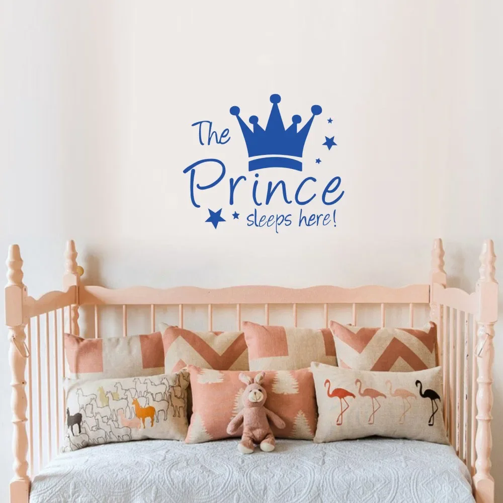 Baby Wall Sticker Crown Mural Background Kids Living Room Removable Decal The Prince Sleep Here Princess Bedroom Decor wall stickers self adhesive stickers vinyl stickers self adhesive wall stickers vinyl wall stickers chalkboard stickers chalkboard wall stickers
