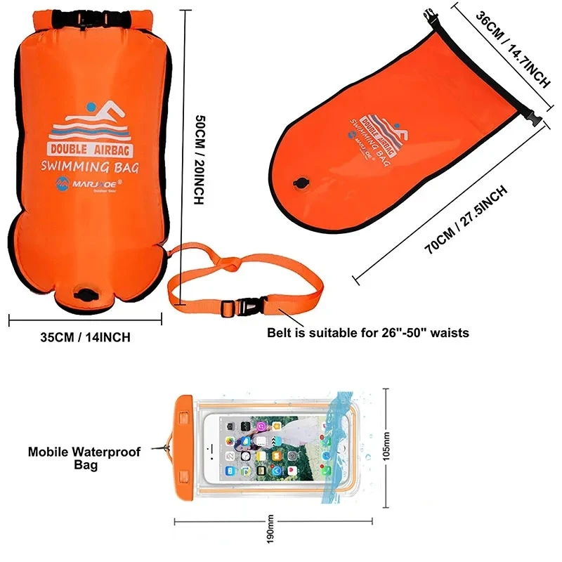 20L Inflatable Open PVC Swimming Buoy Tow Float Dry Bag Double AirBag With  Waterproof Phoone Dry Bag Water Sport Safety Bag