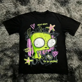 Vintage Invader Zim Cartoon Print Short Sleeve T-Shirt Retro Unisex Graphic Tee 90s Nostalgia Summer Streetwear Y2K Tee Top 1